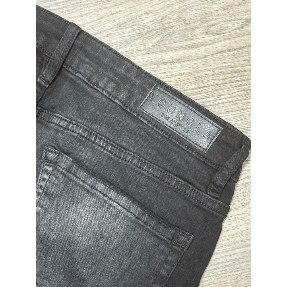 YoungLA Mens Distressed Skinny Jeans Black Faded Ankle Zip Denim 34 x 32 - Picture 11 of 11
